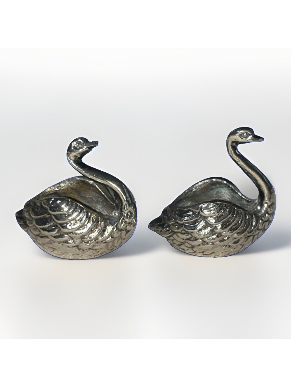Charming Vintage Silver Swan Salt Cellars - Pair of 1988 Inscribed Trinket Dish